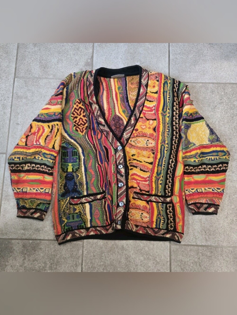 Vintage 90s COOGI Australia 3D Knit Cardigan Sweater Multicolor Cotton Biggie